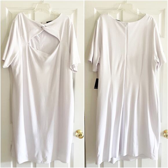 NWT Eloquii White Twist Front Cut Out Elbow Sleeve Sheath Dress - Picture 4 of 7